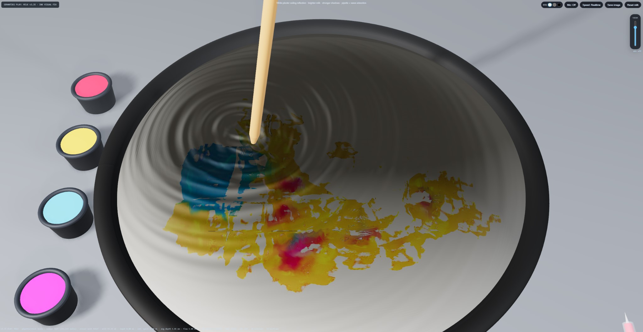 Colourful ink marbling on a rippling liquid surface